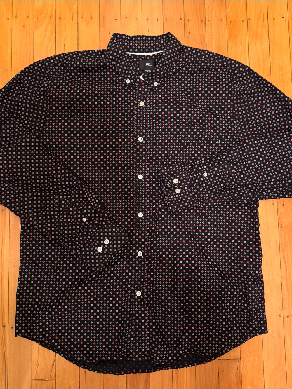 Obey Geometric Button Down Black & Red XL Like New